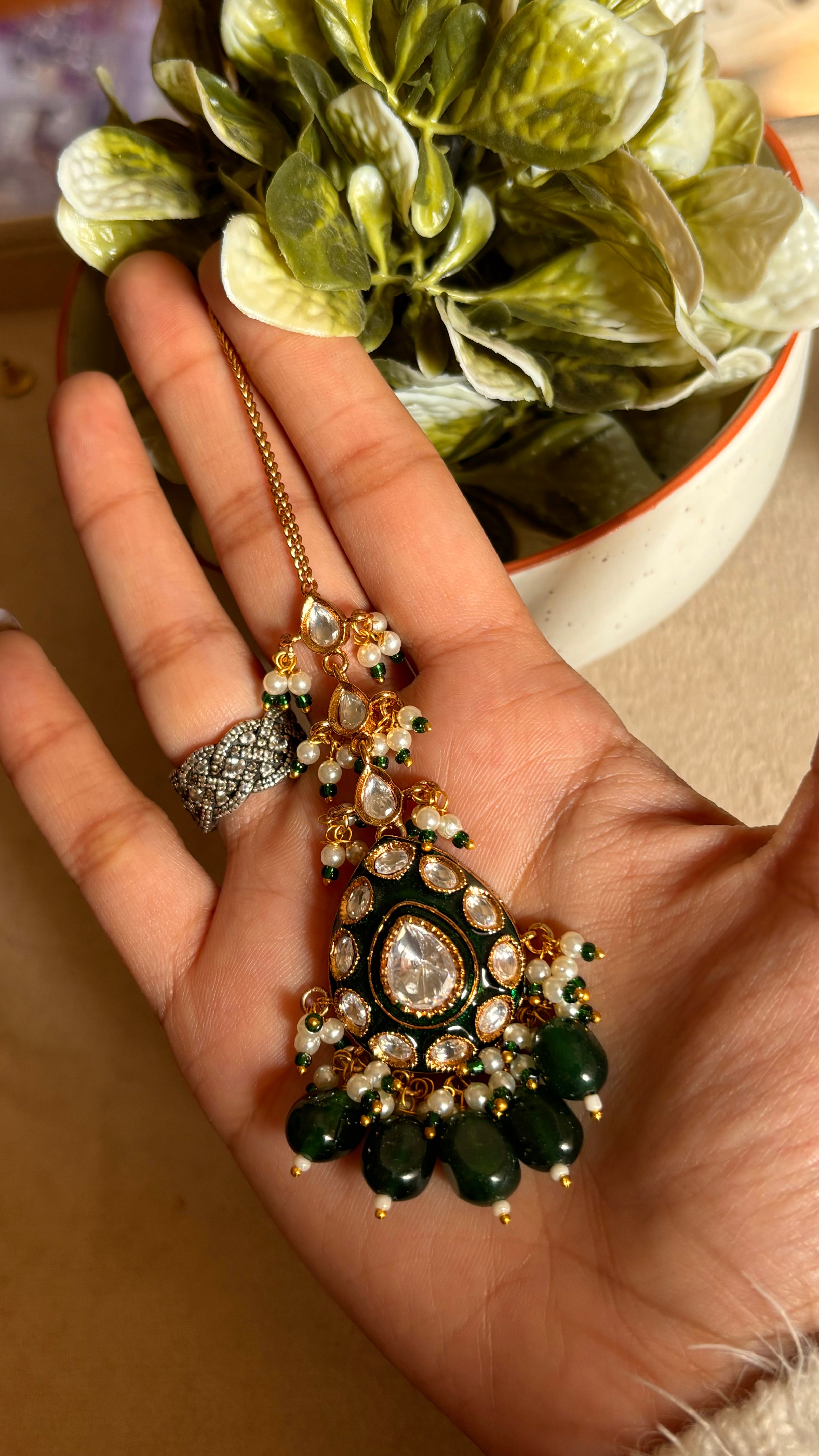 Emerald maang tika