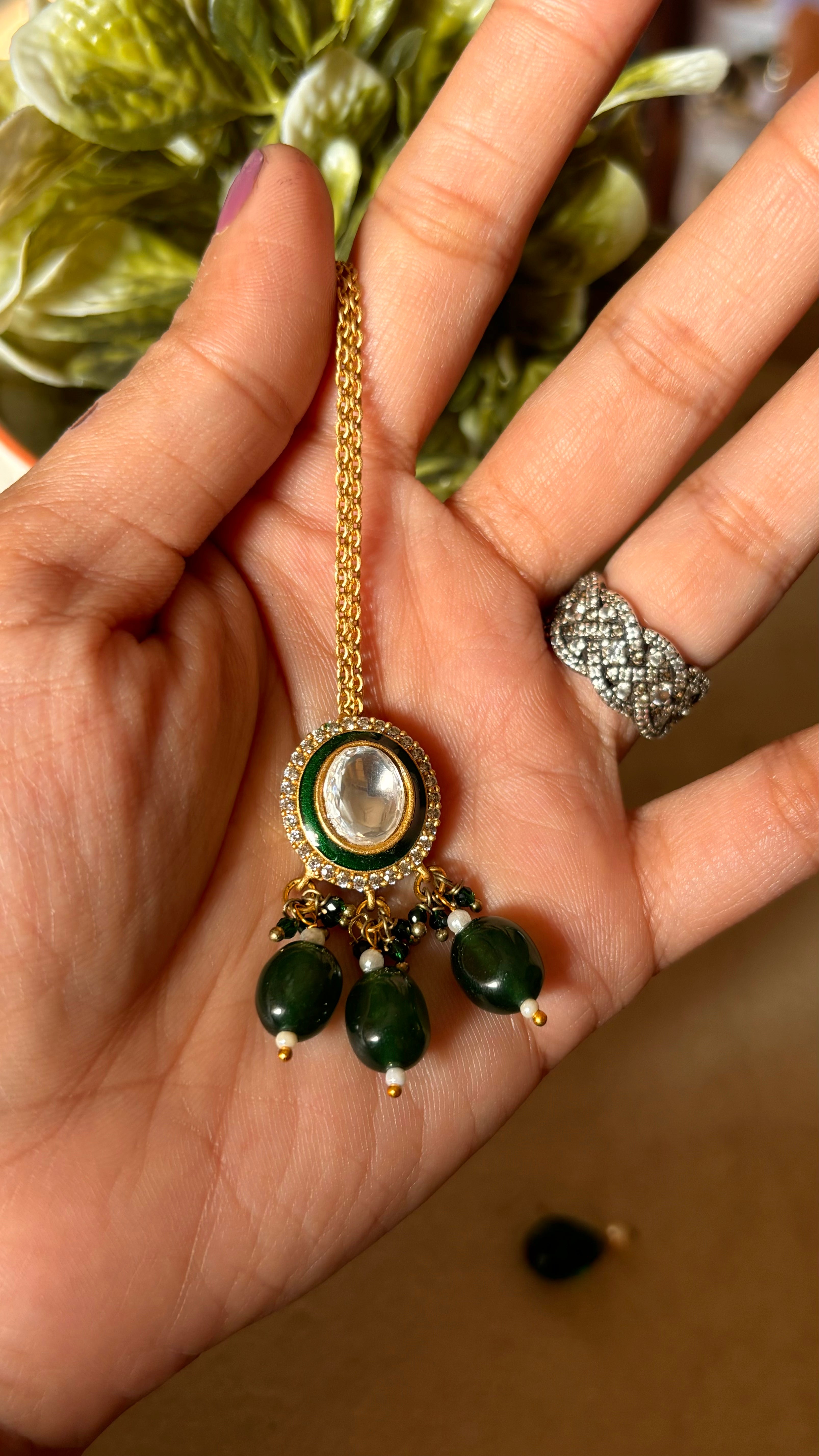 Emerald maang tika