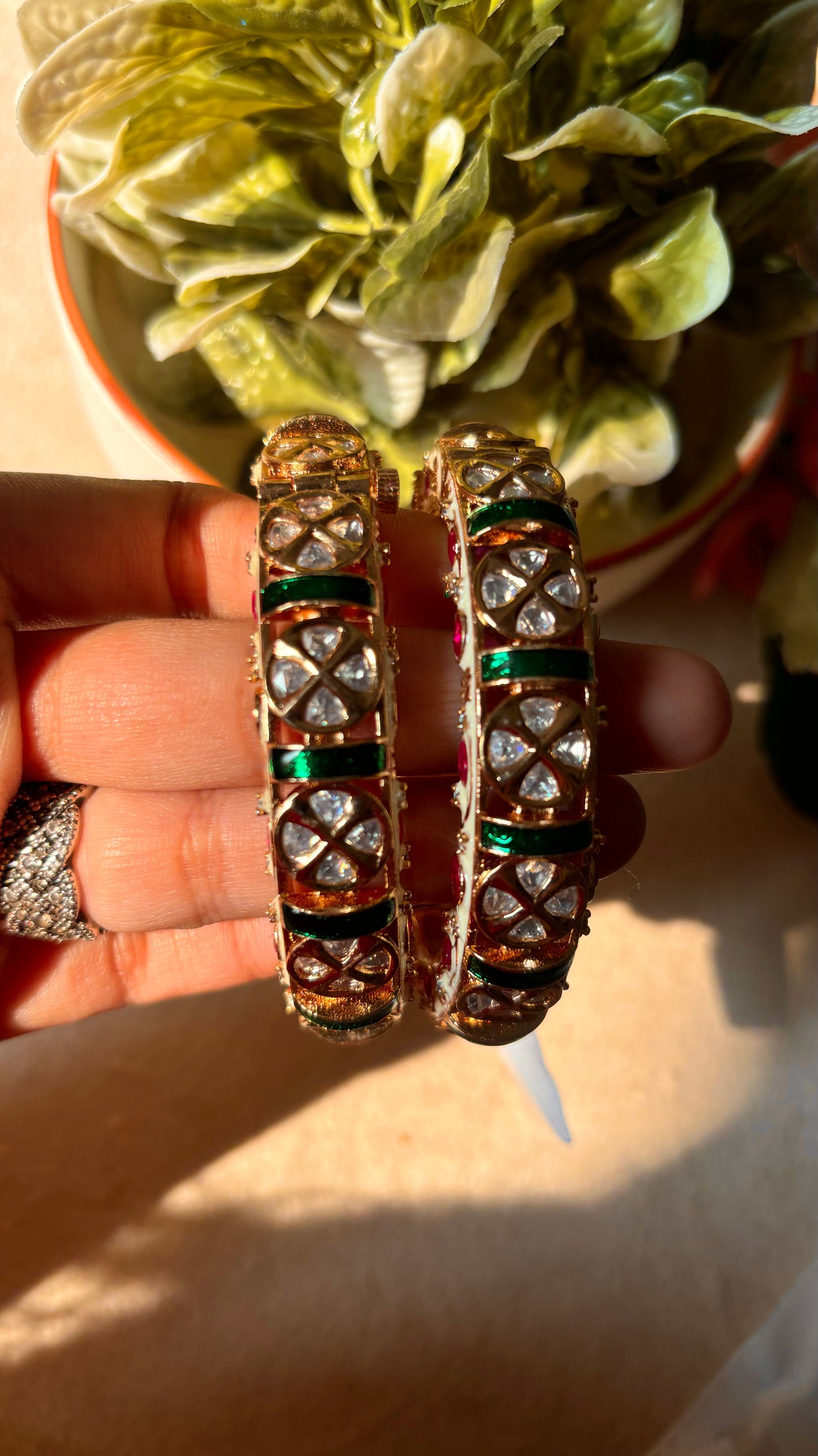 Emerald meena moissanite ruby bangles