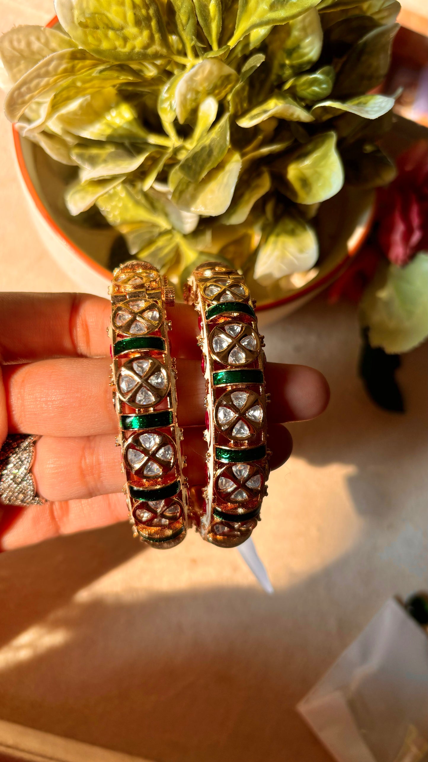 Emerald meena moissanite ruby bangles