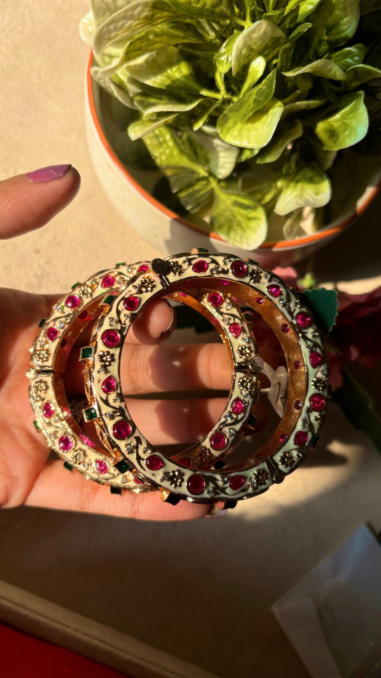 Emerald meena moissanite ruby bangles