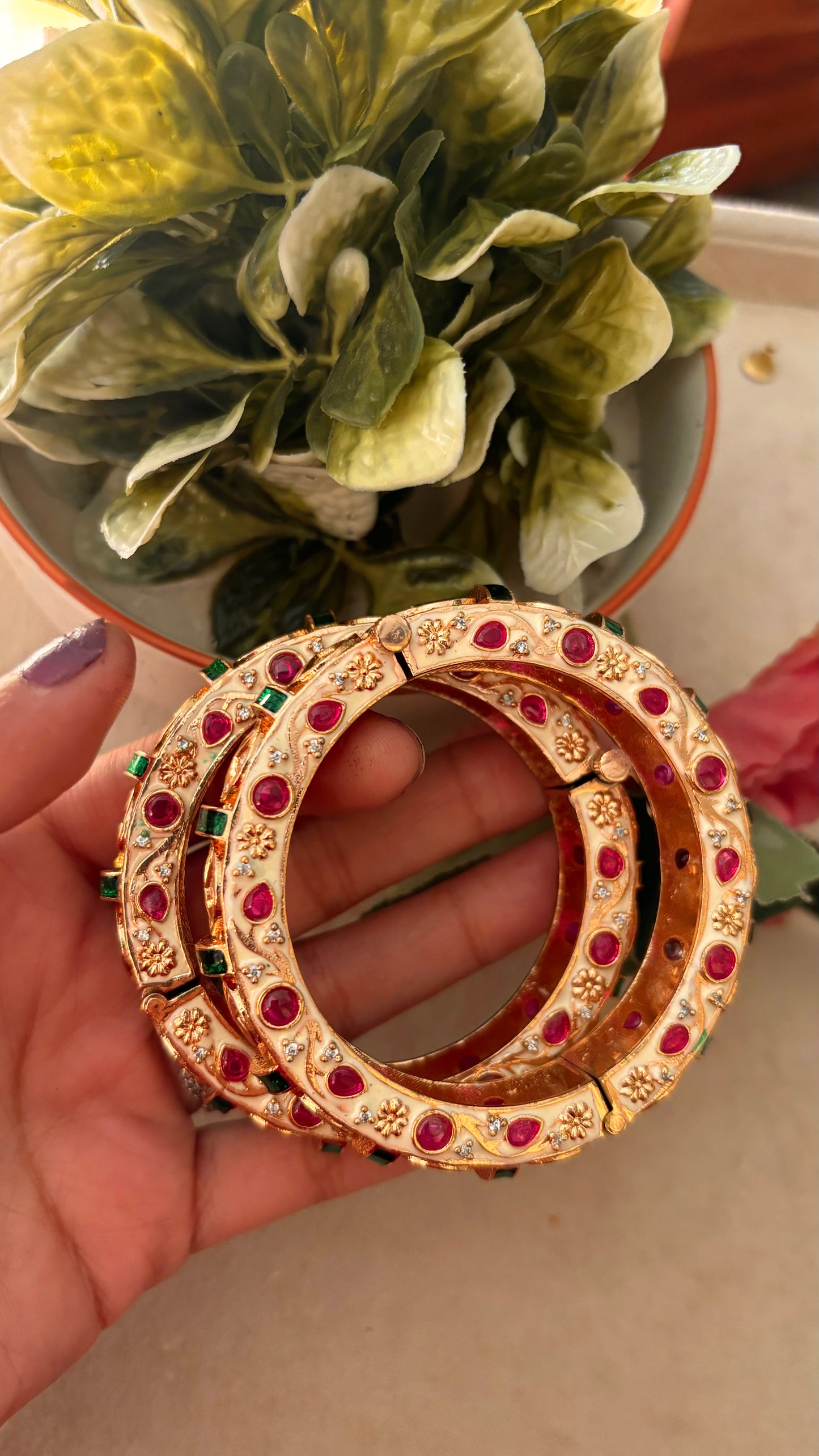 Emerald meena moissanite ruby bangles