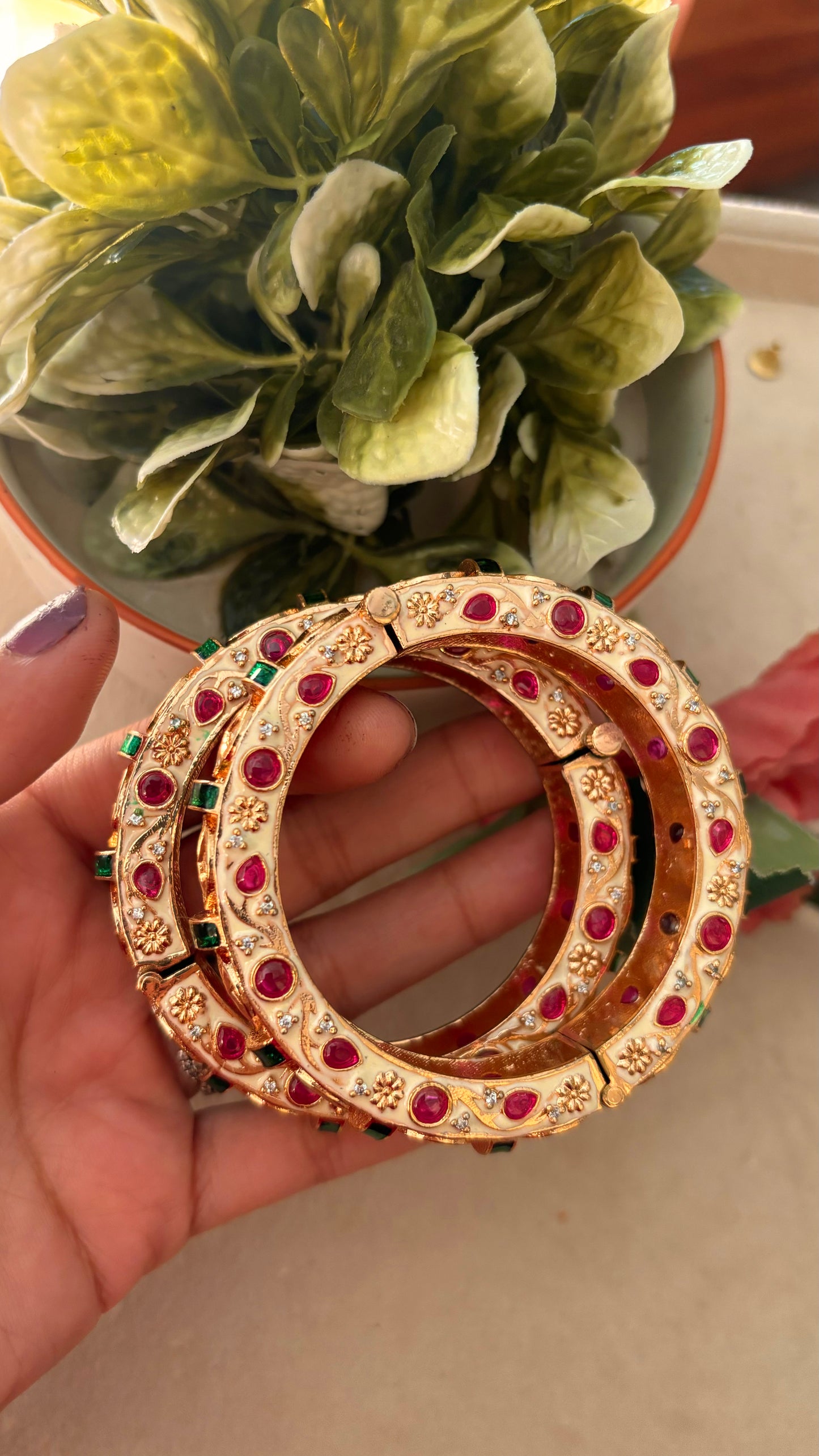 Emerald meena moissanite ruby bangles