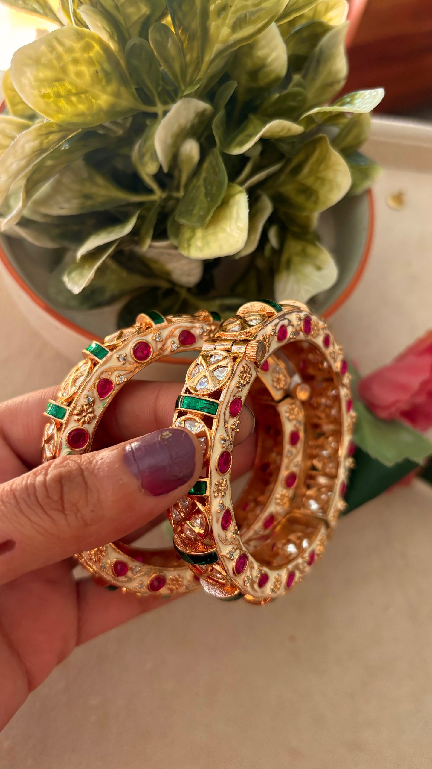 Emerald meena moissanite ruby bangles