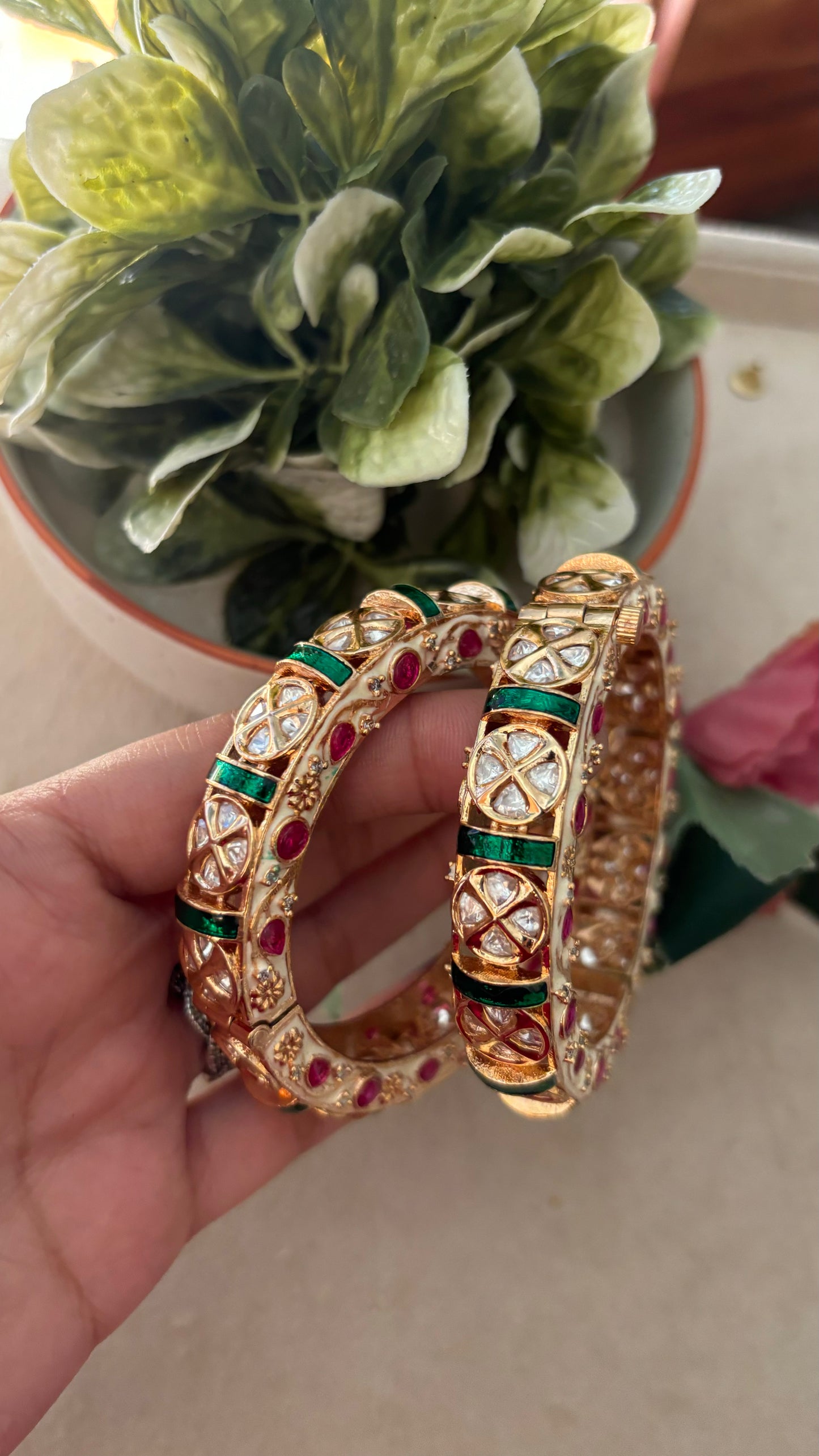 Emerald meena moissanite ruby bangles