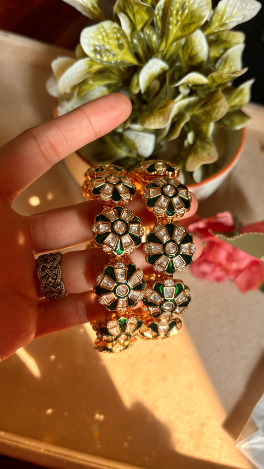 Emerald meenakari moissanite polki bangles