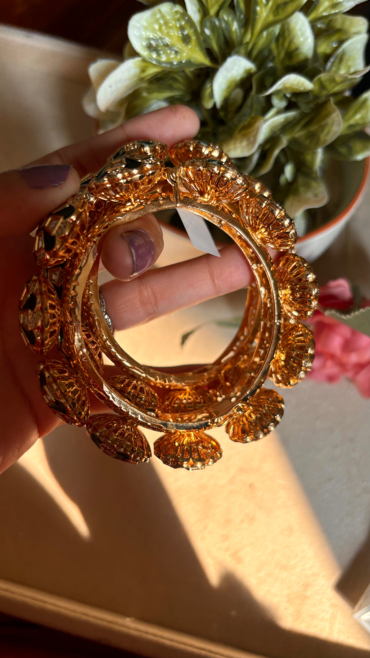 Emerald meenakari moissanite polki bangles