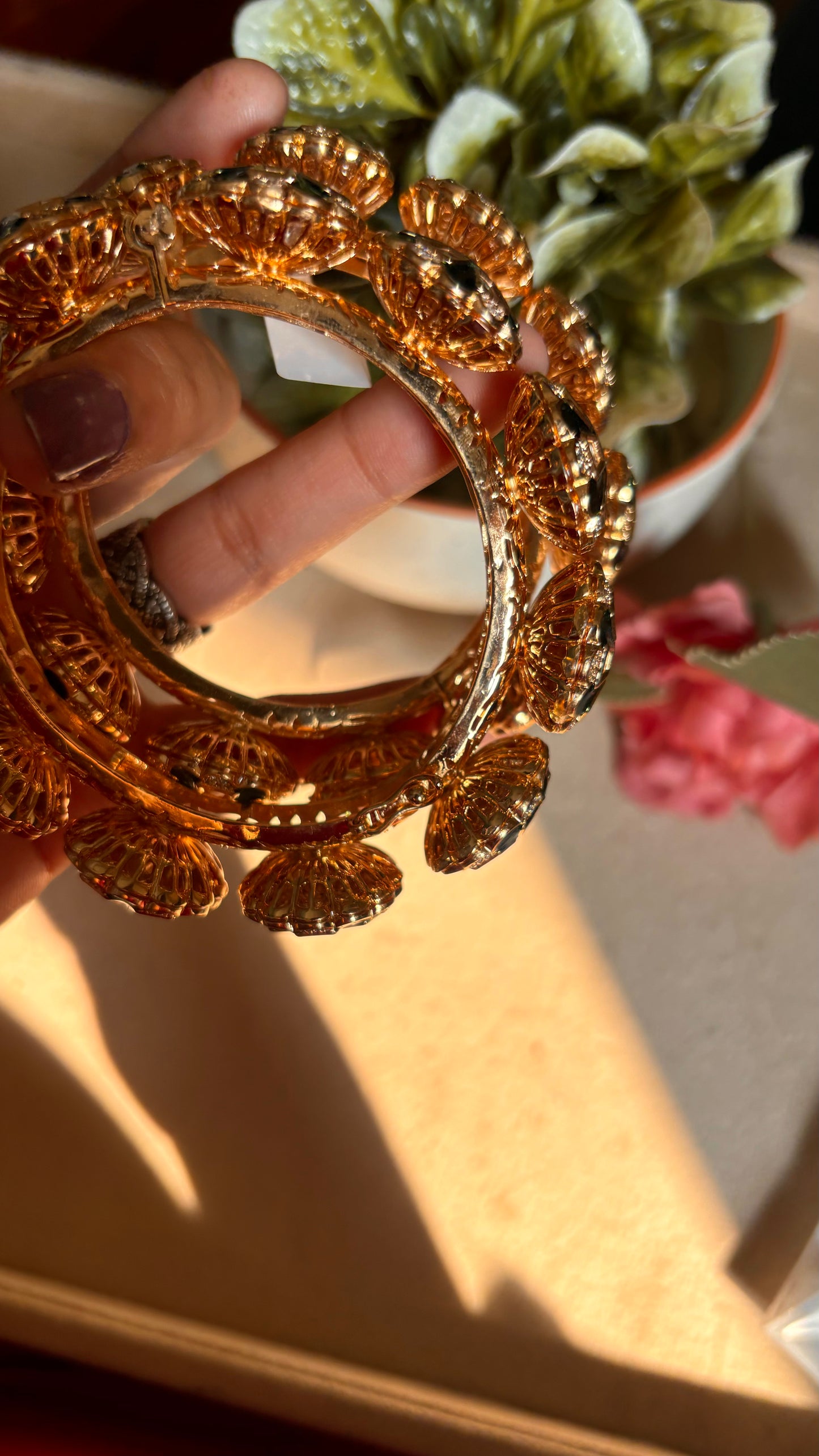 Emerald meenakari moissanite polki bangles