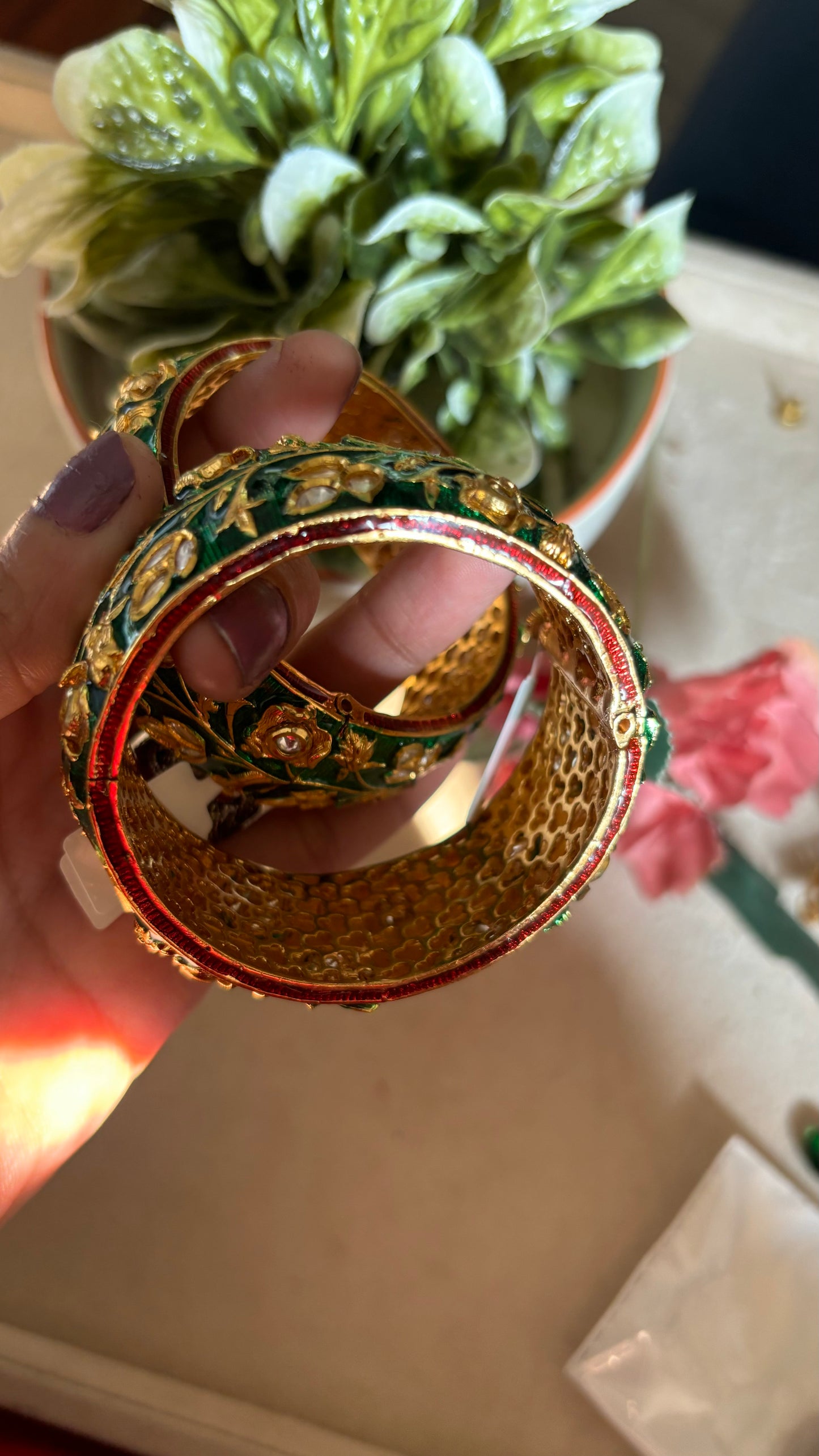 Emerald ruby meenakari bangles
