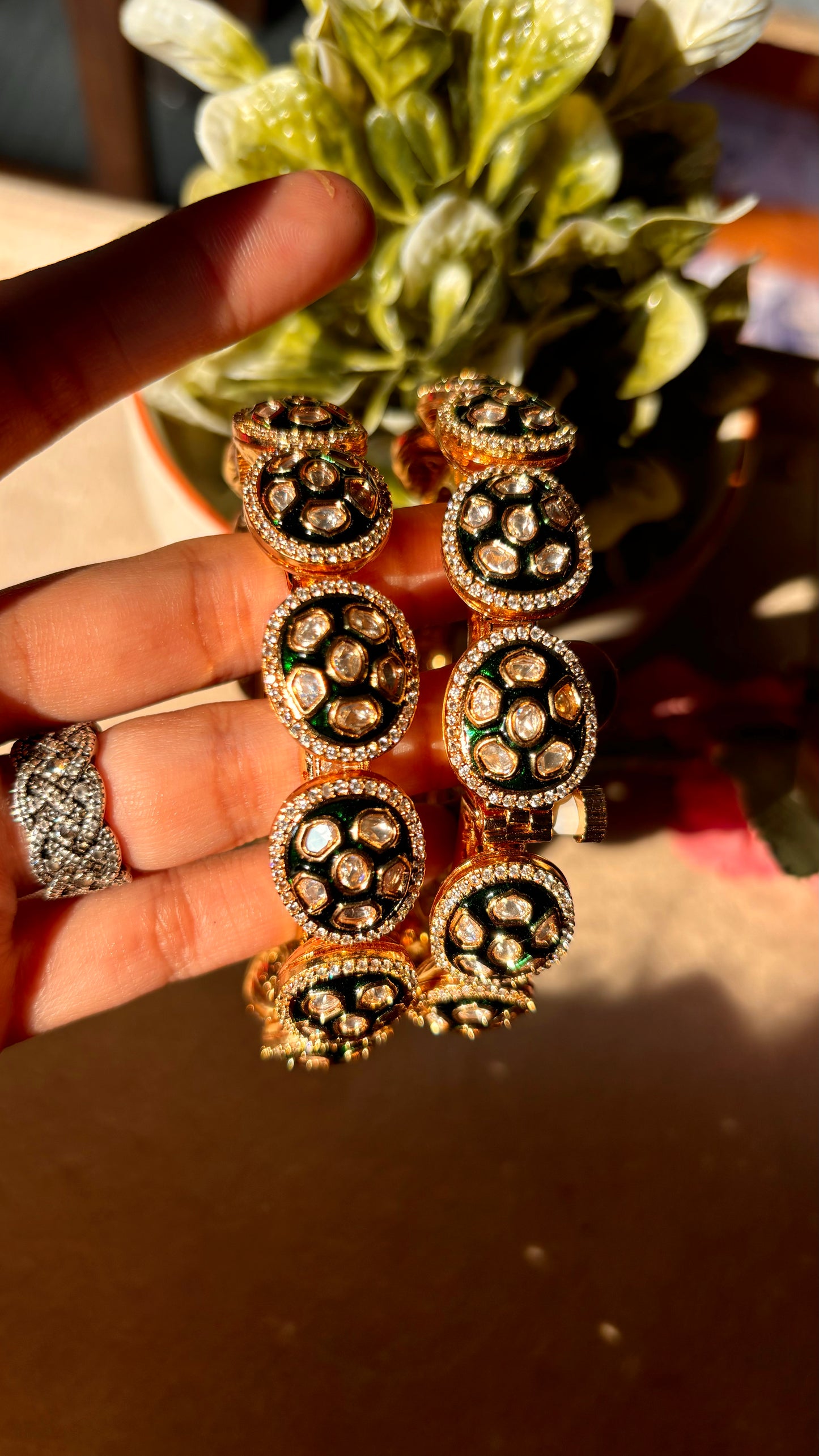 Emerald meena moissanite bangles