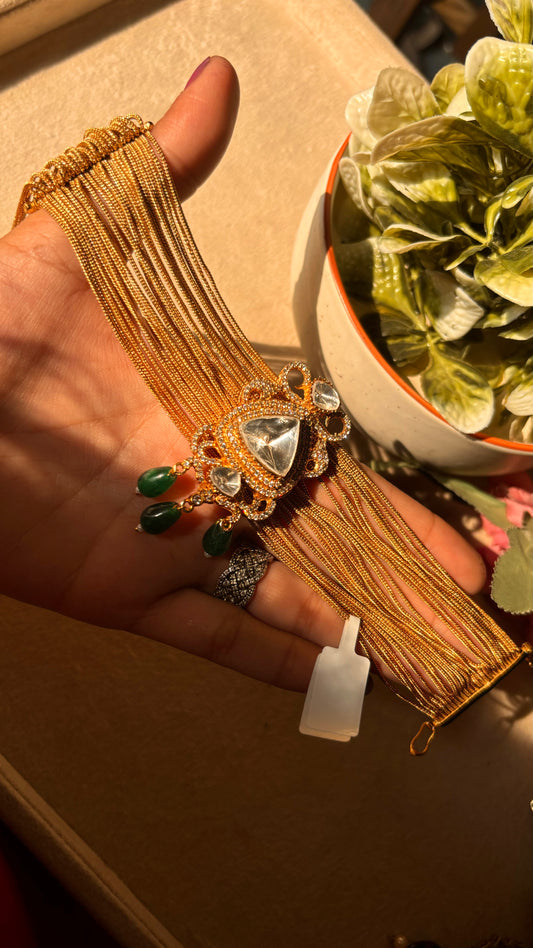 Emerald uncut polki jhalar bracelet