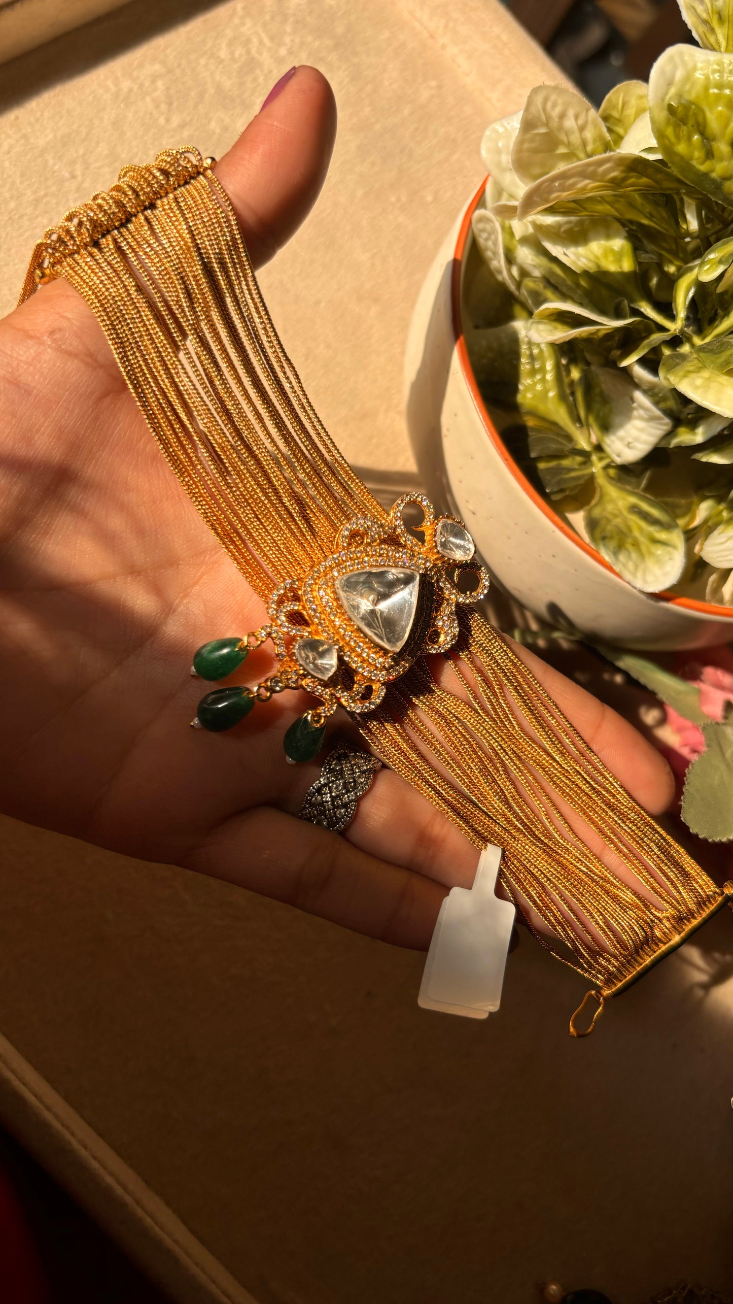 Emerald uncut polki jhalar bracelet