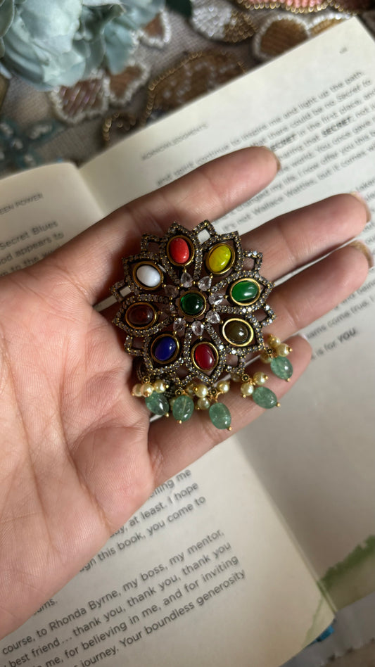Victorian navratna pendant set