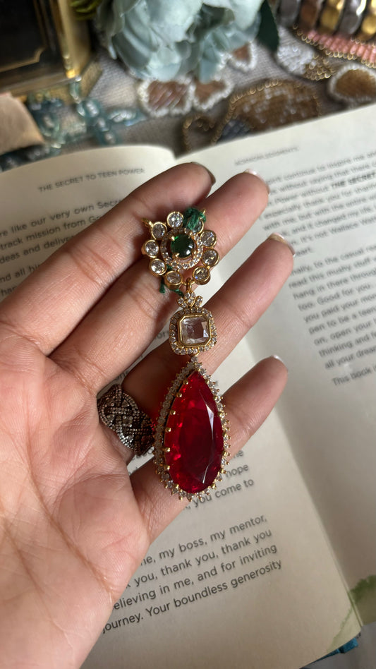 Ruby & emerald pendant set