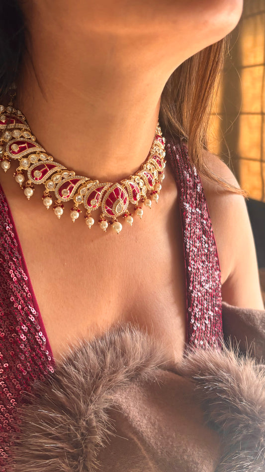 Ruby meenakari designer taker work necklace