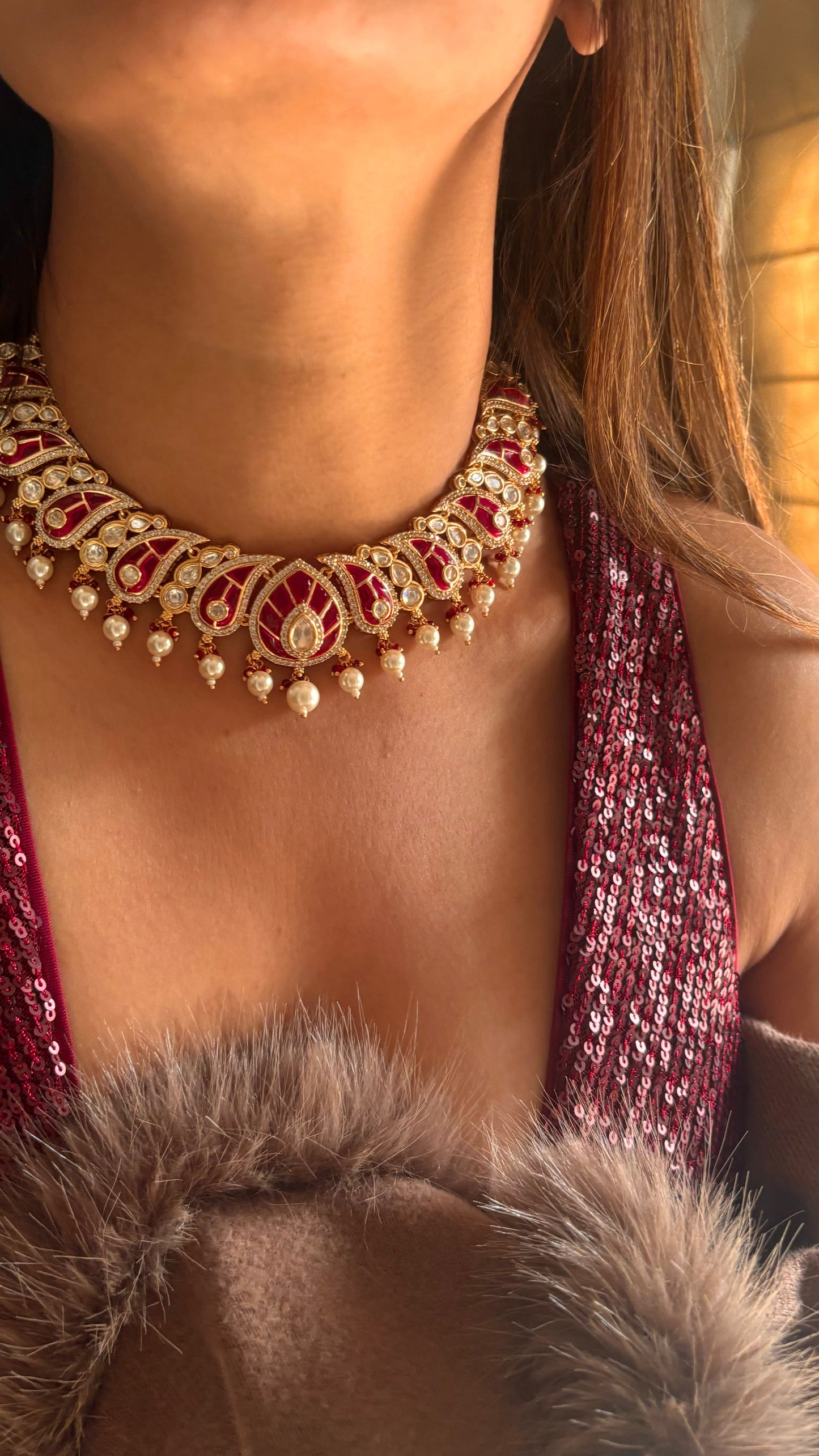 Ruby meenakari designer taker work necklace
