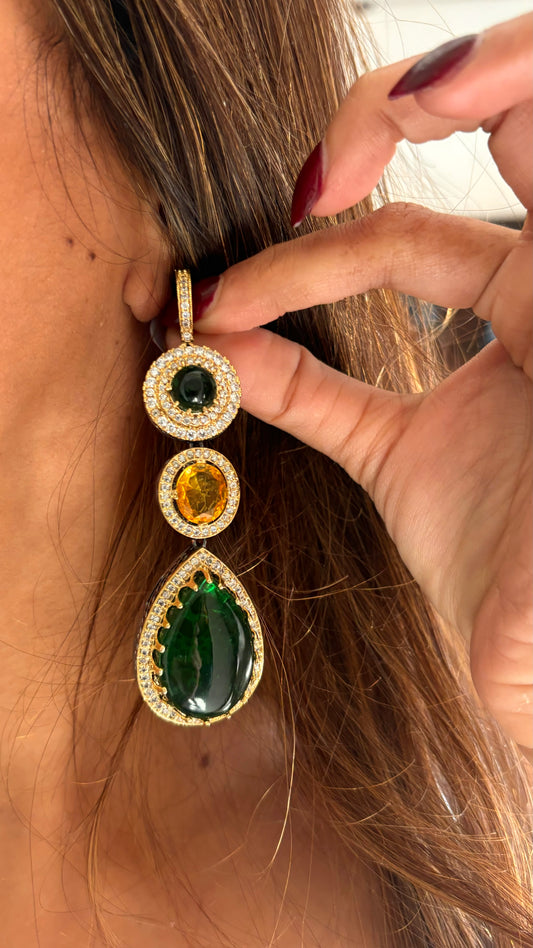 Sabyasachi inspired emerald & topaz diamond danglers