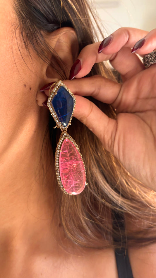 Sapphire rose quartz doublet designer danglers
