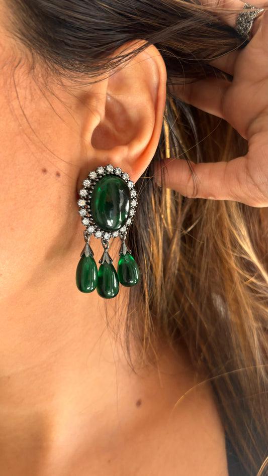 Emerald diamond black metal designer studs