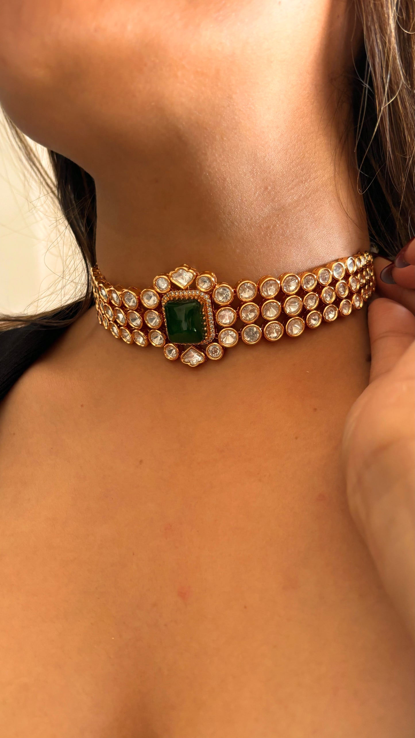 Emerald moissanite choker necklace set