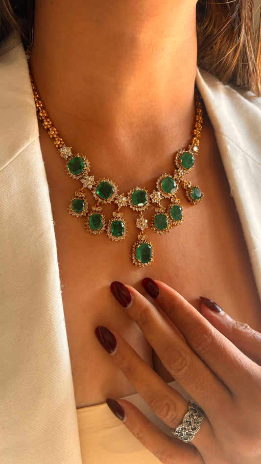Emerald doublet coctail diamond necklace set